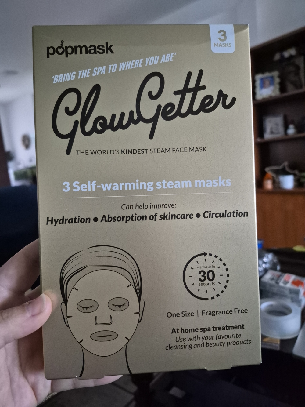 Popmask GlowGetter Self-Warming Steam Face Masks — Gold (3 Pack)